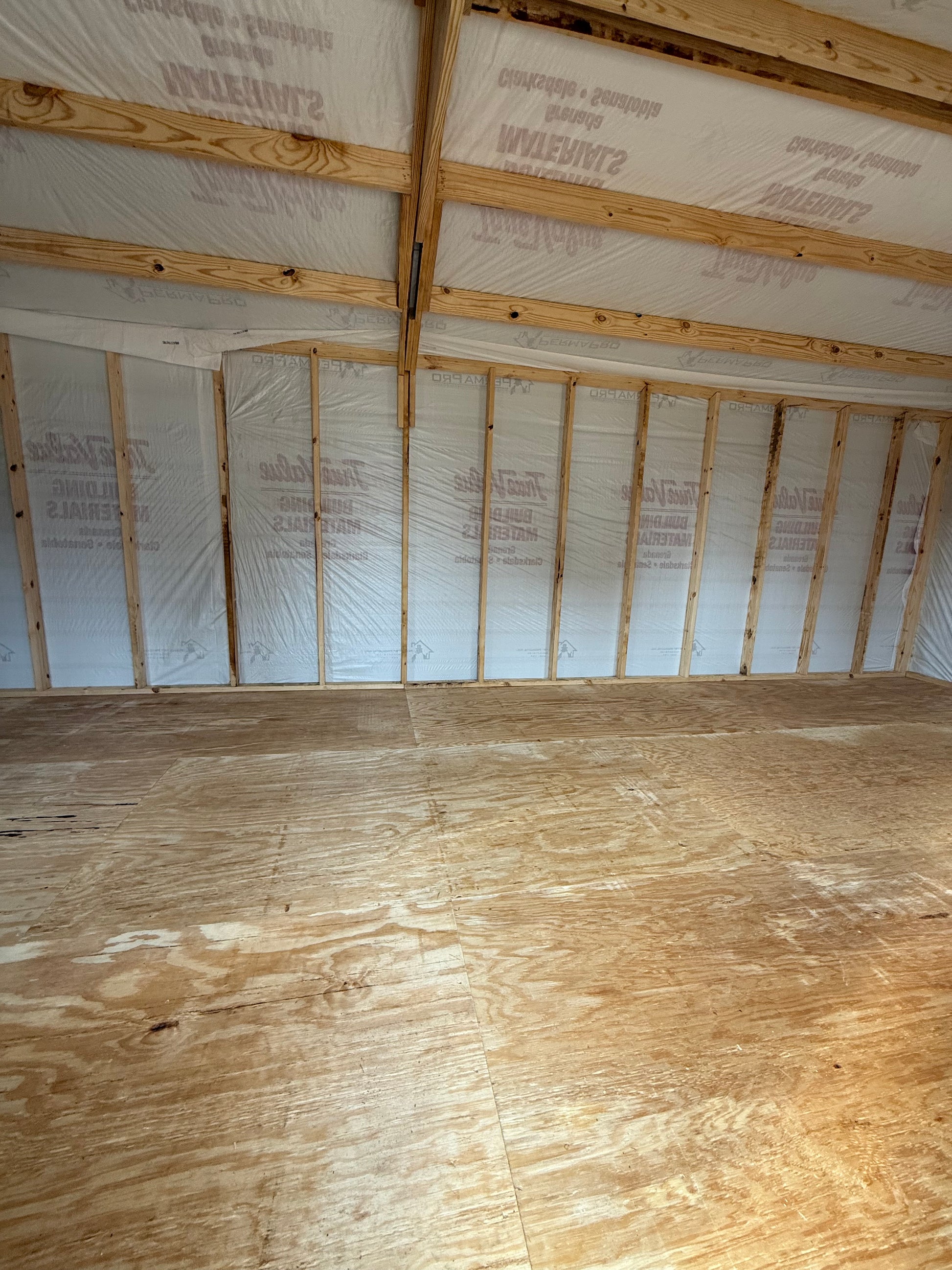 inside 12x32 peak with house wrap