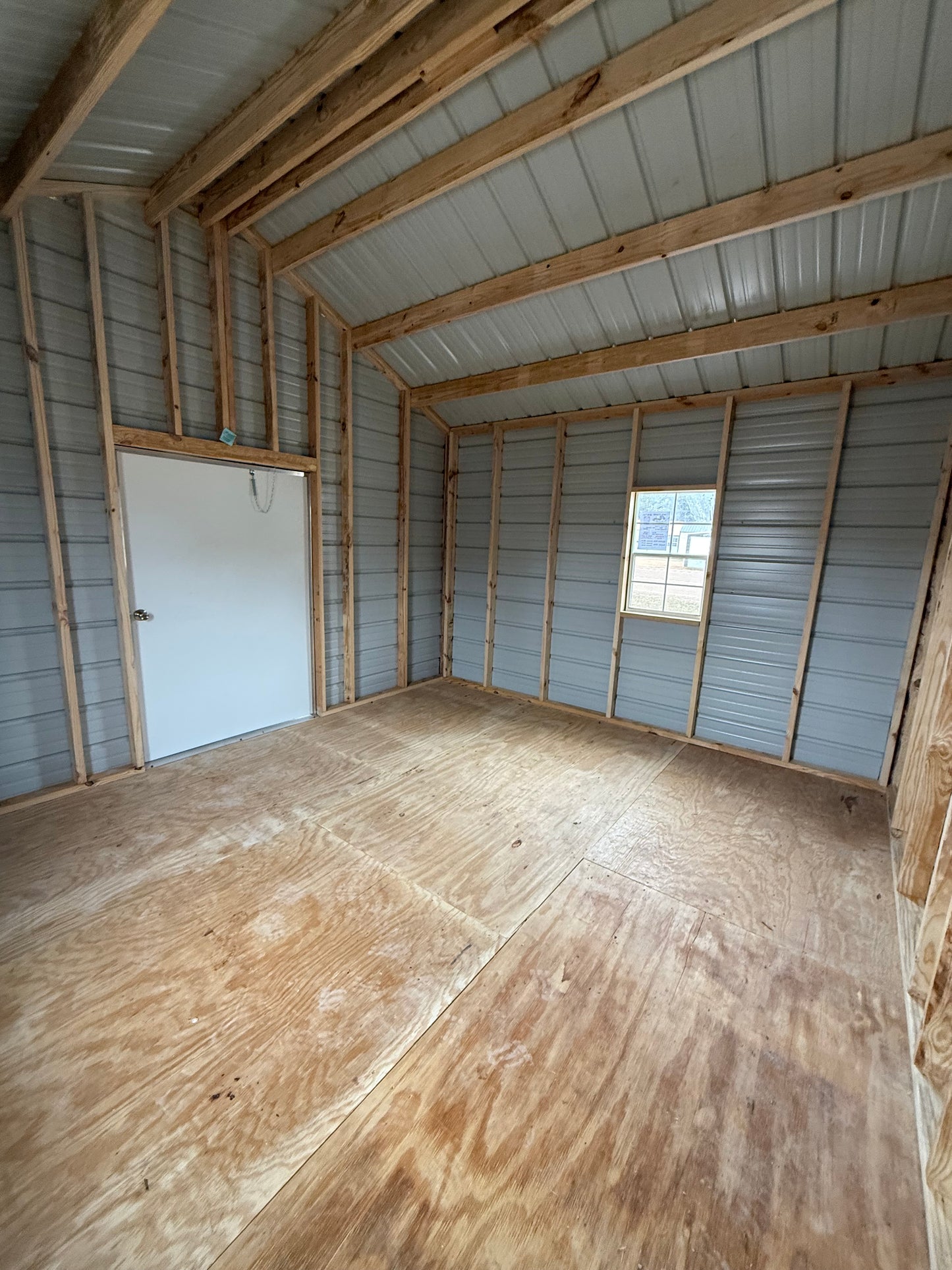 inside view of 12x14 A-frame portable building 