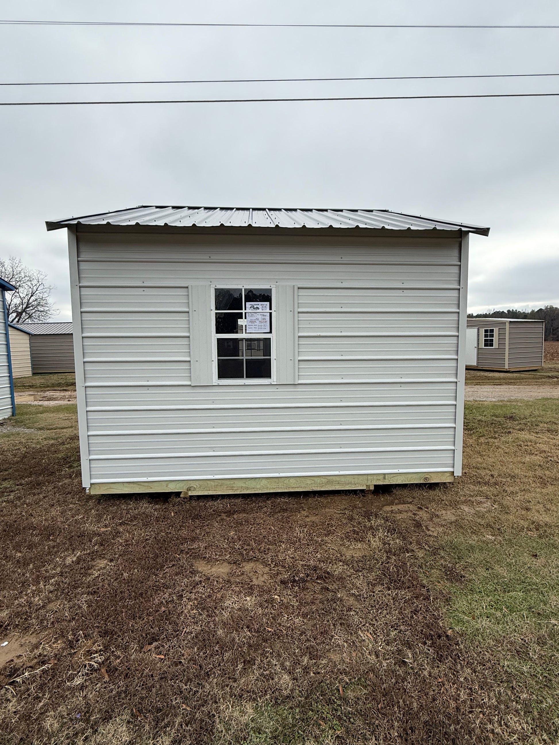 side view of A-frame portable building 