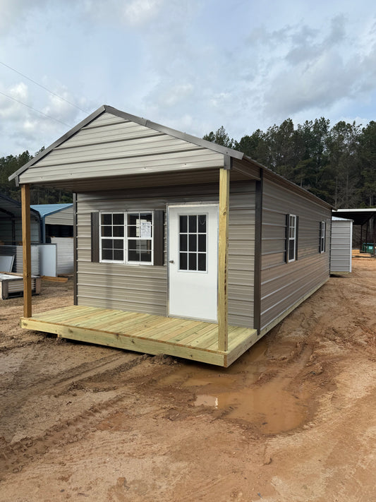 12x32 Taupe/Burnished Slate Peak Cabin Portable Building with House Wrap PLUS Extra Windows 