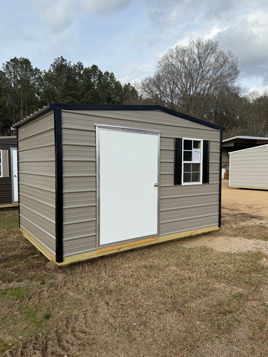 8x12 taupe/black regular roof portable building 