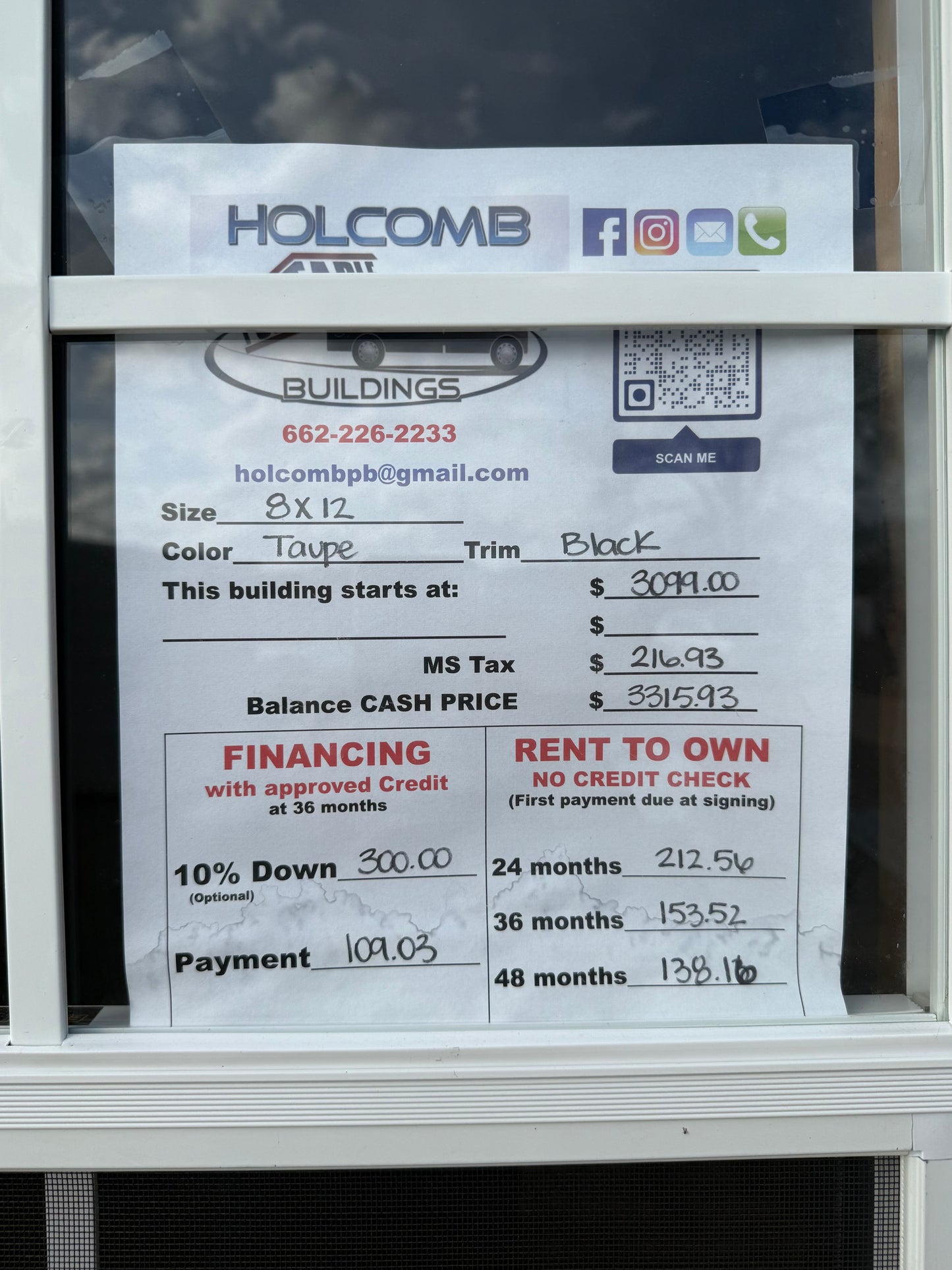 price sheet for 8x12 regular roof portable building 