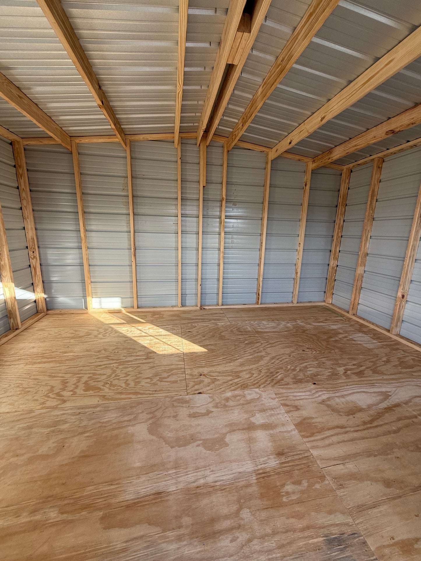Inside view of 10x14 regular roof portable building 