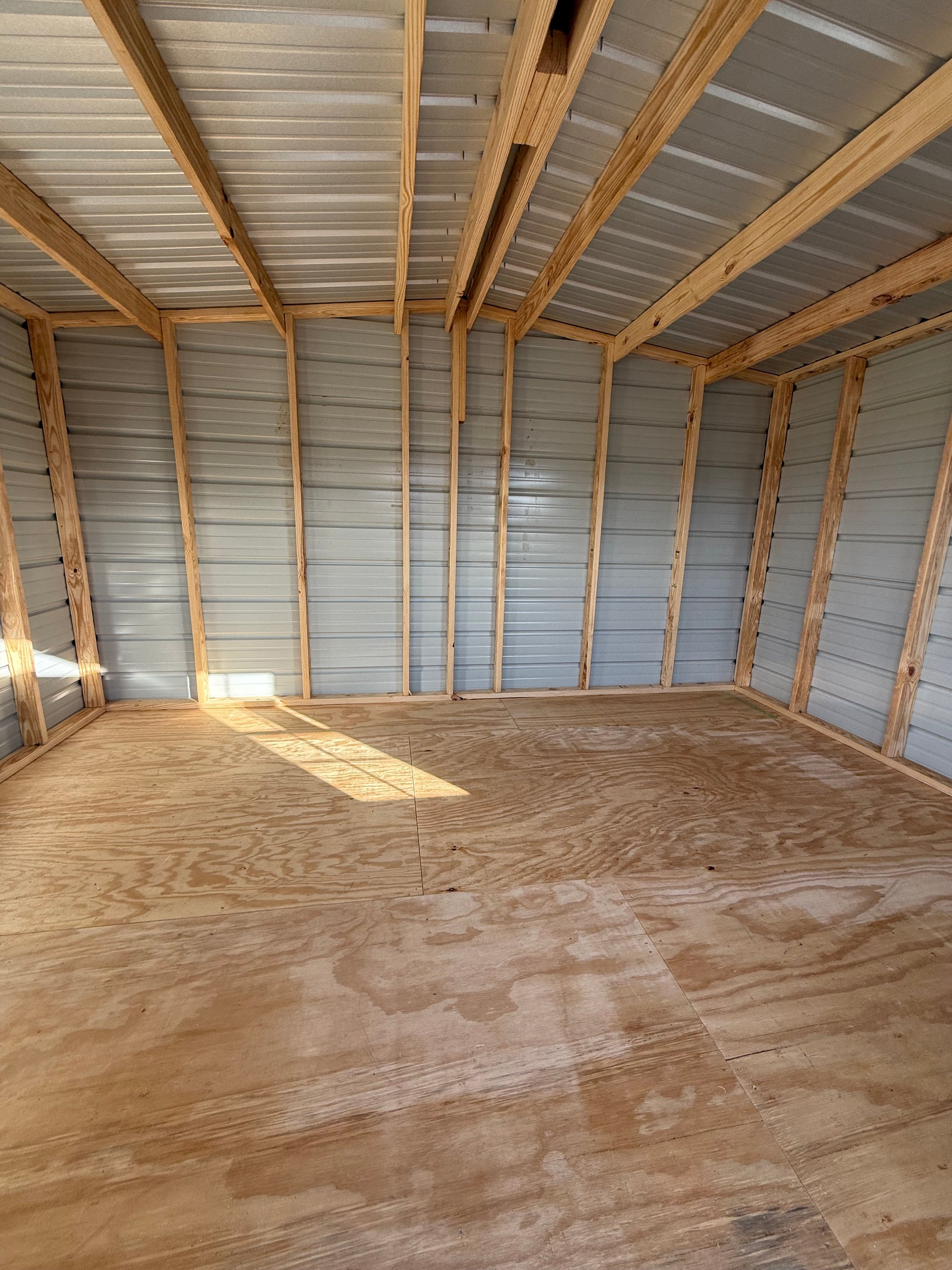 Inside view of 10x14 regular roof portable building 