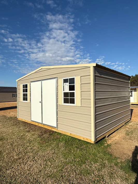 12x16 Taupe and  Light Stone Regular Roof Building with 6' Double Door 