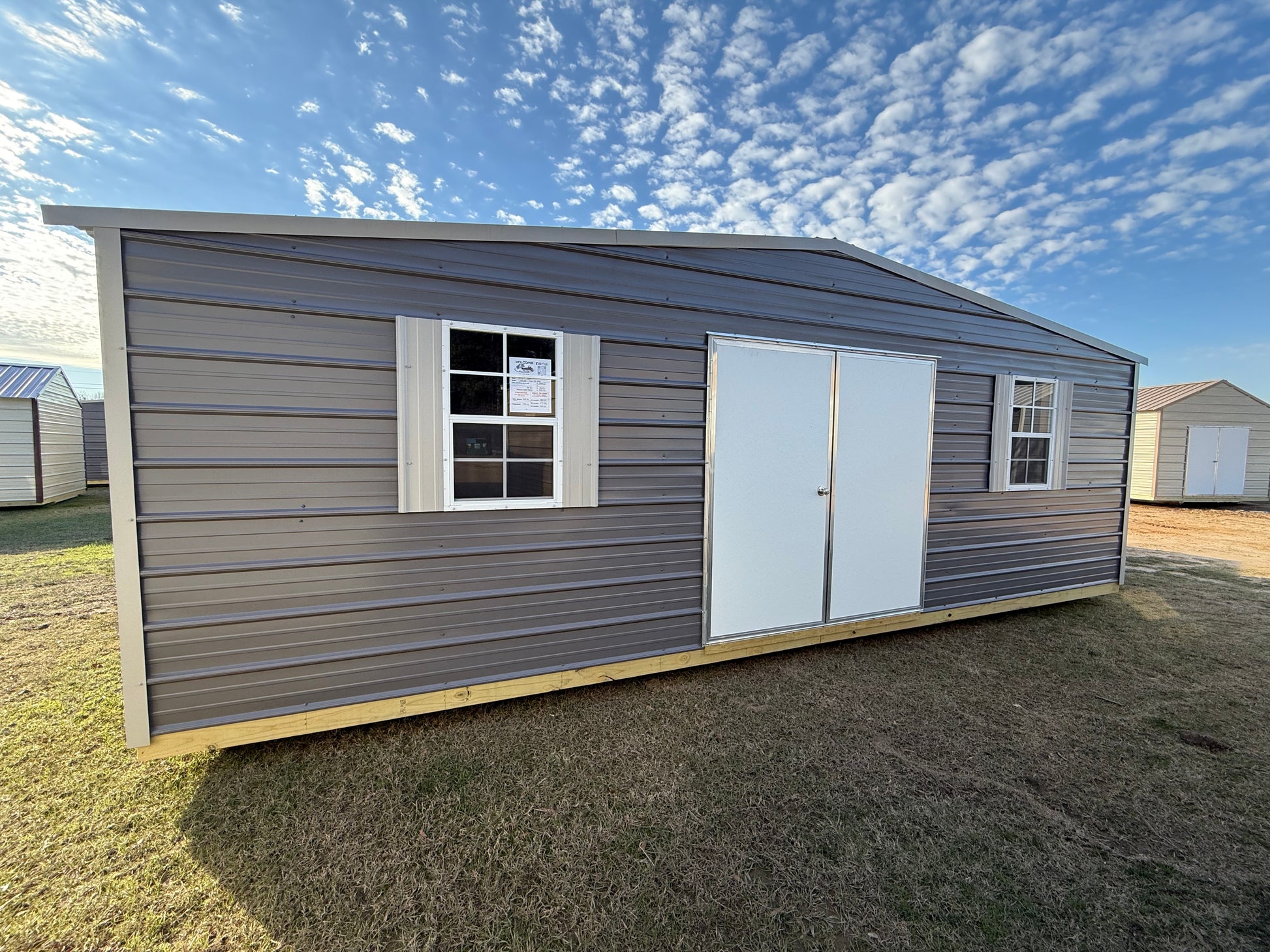 12x24 Charcoal/Gray Regular Roof portable building with 6' double door