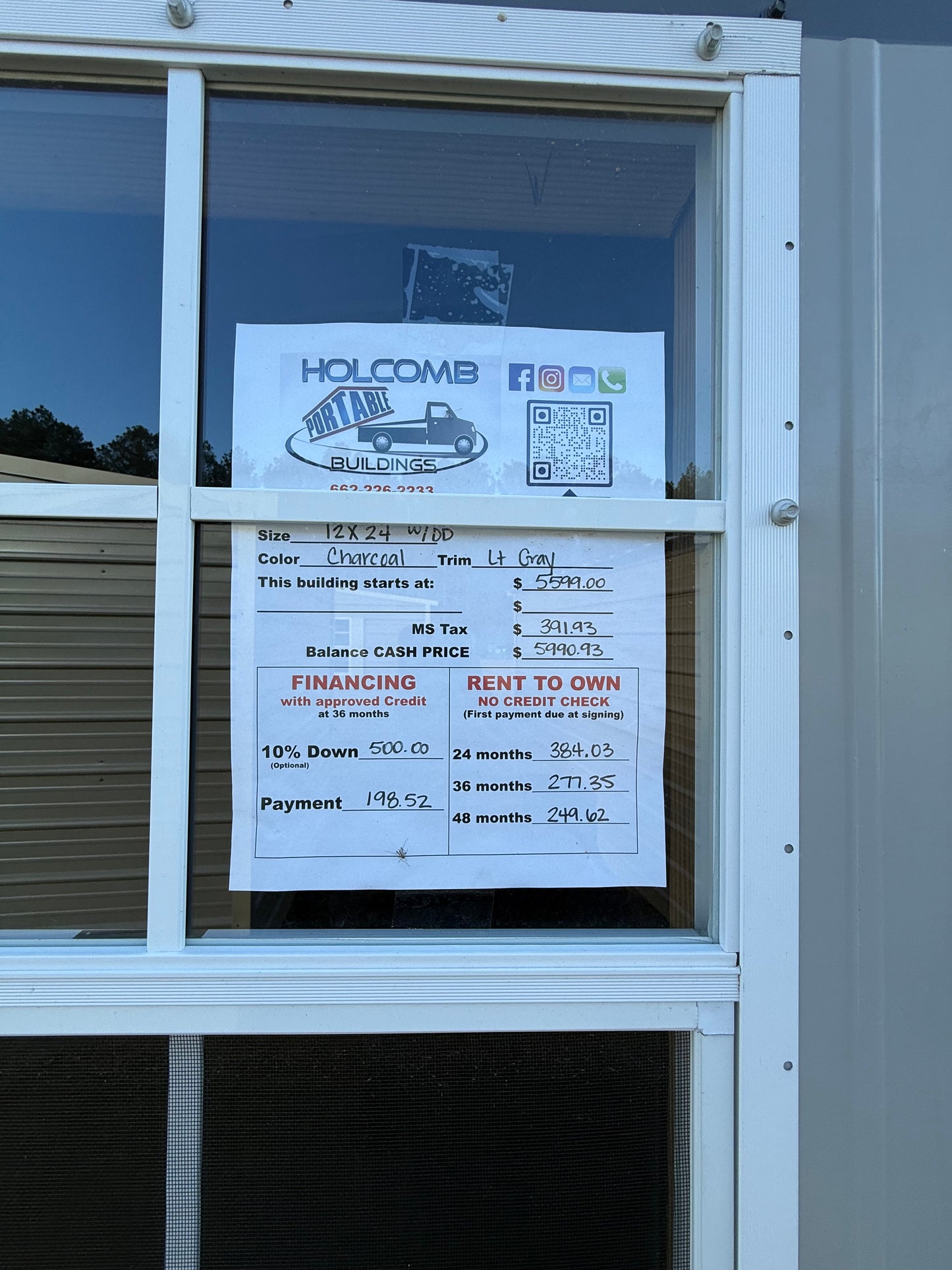 pricing for 12x24 double door regular roof portable building 