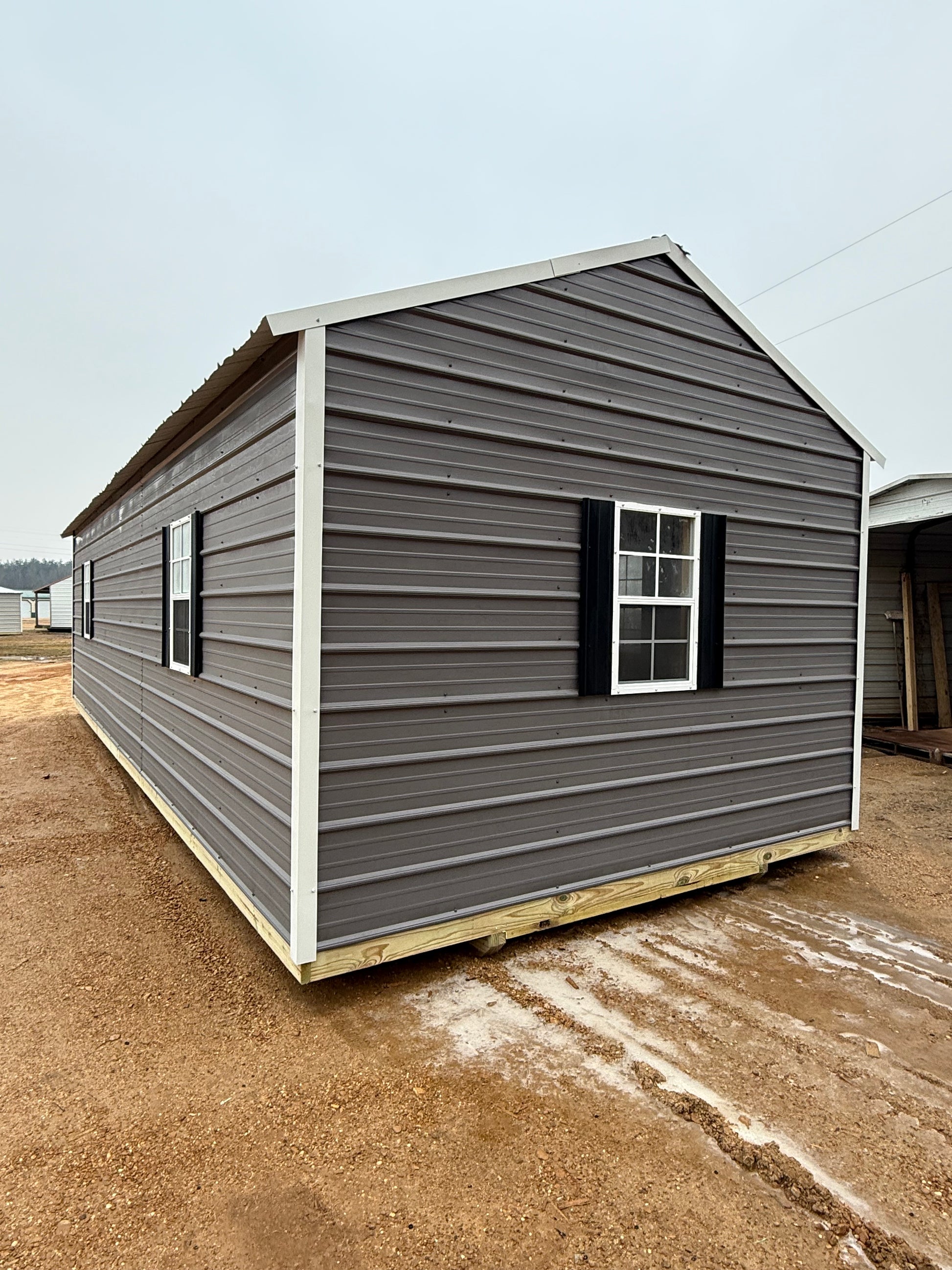 back view of 12x32 peak portable building