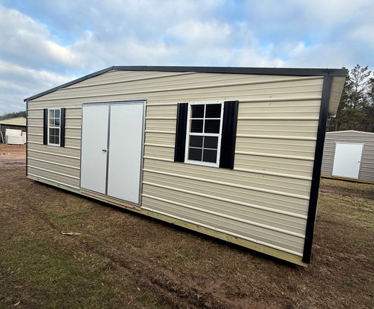 10x24 regular roof portable building with double doors and extra windows in the back